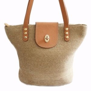 ERIC JAVITS Brown Squishee Straw Leather Handbag